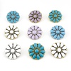 Immagine di Zinc Based Alloy Boho Chic Bohemia Metal Sewing Shank Buttons Buttons Single Hole Flower Leaves Multicolor With Resin Cabochons Imitation Turquoise 3cm x 3cm, 2 PCs
