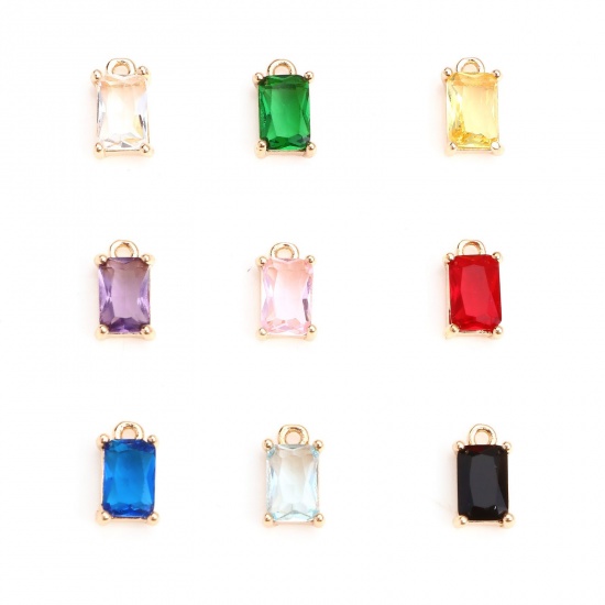 Picture of Copper & Glass Charms Gold Plated Multicolor Rectangle Faceted 9mm x 5mm, 10 PCs