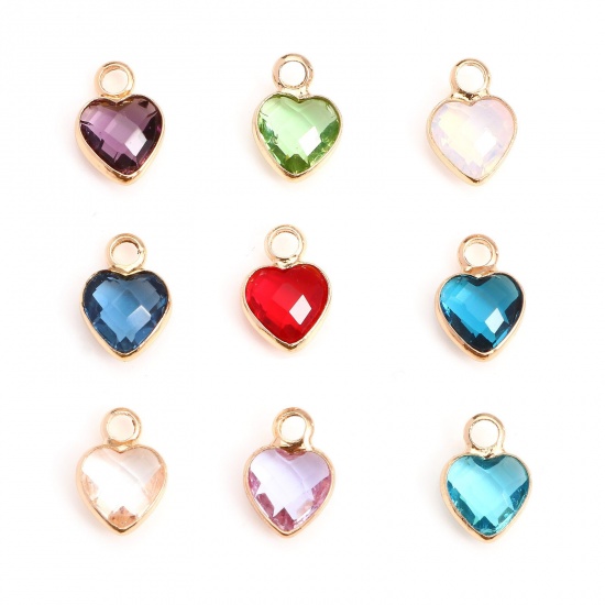Picture of Copper & Glass Charms Gold Plated Multicolor Heart Faceted 9mm x 7mm, 10 PCs