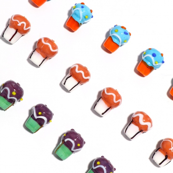 Bild von Lampwork Glass Beads Ice Cream Multicolor Dot About 20mm x 16mm, Hole: Approx 1mm, 2 PCs