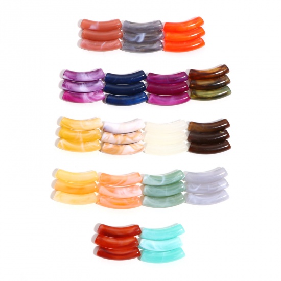 Picture of Acrylic Beads Curved Tube Multicolor About 3.2cm x 0.8cm, Hole: Approx 1.6mm, 50 PCs