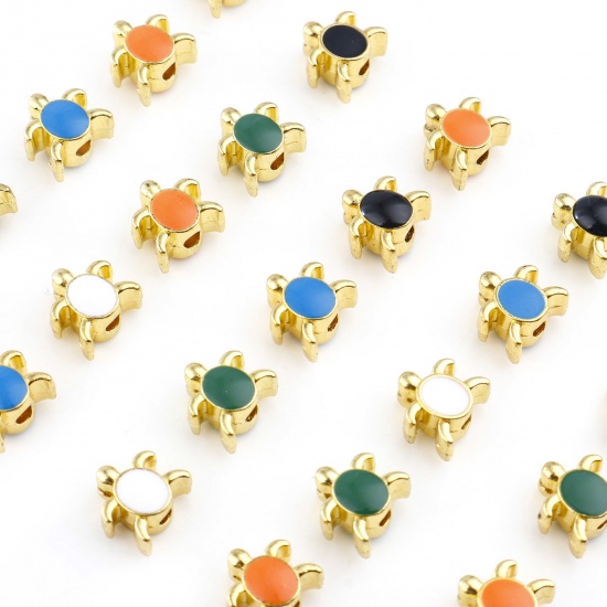 Picture of Zinc Based Alloy Ocean Jewelry Spacer Beads Tortoise Animal Gold Plated Multicolor Enamel About 8mm x 8mm, Hole: Approx 1.8mm, 20 PCs