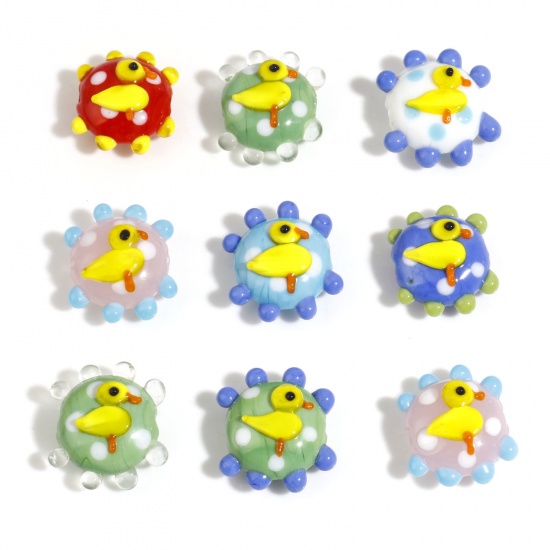 Bild von Lampwork Glass Beads Flat Round Multicolor Duck About 21x20mm - 19x17mm, Hole: Approx 1.5mm, 2 PCs