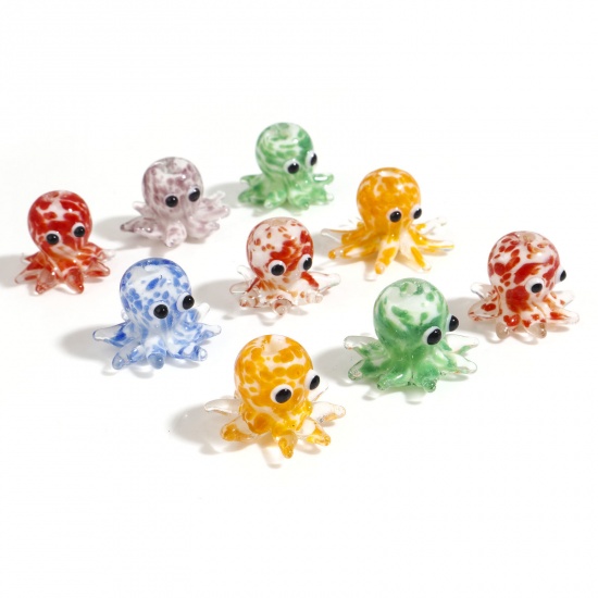 Bild von Lampwork Glass Ocean Jewelry Beads Octopus Multicolor Dot About  22x16mm - 18x15mm, Hole: Approx 1.8mm, 2 PCs