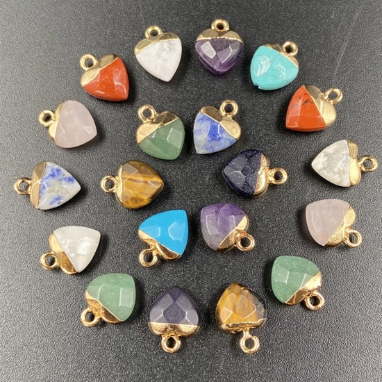 Picture of Stone ( Natural ) Charms Gold Plated Multicolor Heart Faceted 14mm x 10mm, 1 Piece