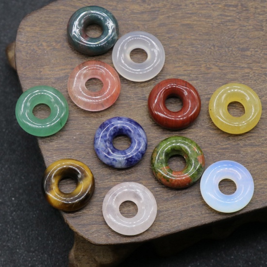 Picture of Stone ( Natural ) Loose Beads Round Multicolor Hollow About 15mm Dia., Hole: Approx 5mm, 2 PCs