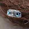 Immagine di Retro Open Adjustable Rings Antique Silver Color Owl Animal Multicolour Cubic Zirconia