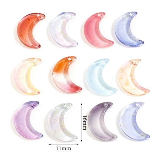 Picture of Glass Galaxy Charms Half Moon Multicolor Gradient Color 16mm x 11mm, 30 PCs