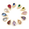 Immagine di Rame Pietre Nascita Charms Goccia Oro riempito Multicolore Cubic Zirconiae 8mm x 5mm, 2 Pz