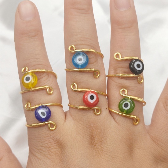 Picture of Copper Stress Relieving Anxiety Fidget Spinner Unadjustable Rings Gold Plated Multicolor Rotatable Evil Eye