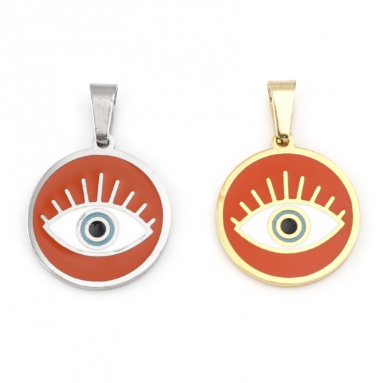 Picture of 304 Stainless Steel Religious Charms Multicolor Round Evil Eye Enamel 1 Piece