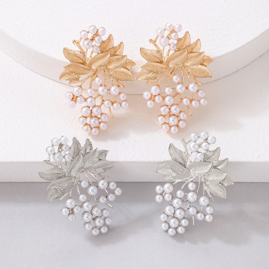 Picture of Acrylic Earrings Multicolor Leaf Imitation Pearl