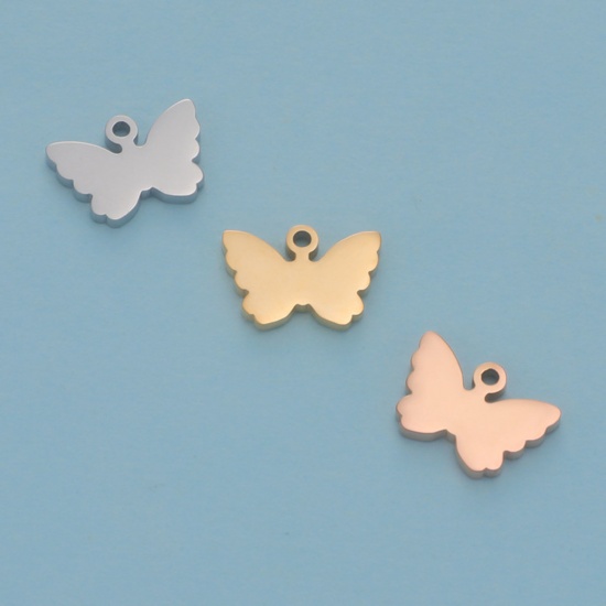 Picture of Stainless Steel Insect Charms Butterfly Animal Multicolor Blank Stamping Tags Two Sides 12mm x 8.5mm