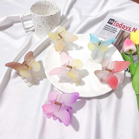 Picture of Resin Stylish Hair Claw Clips Clamps Multicolor Butterfly Animal 6.8cm x 5.7cm