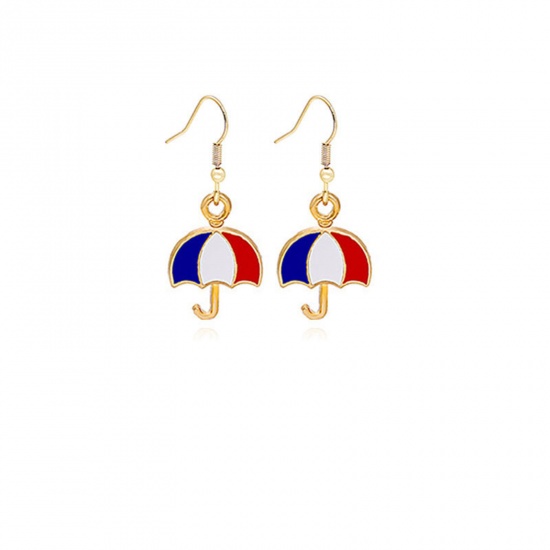 Picture of American Independence Day Ear Wire Hook Earrings Gold Plated Multicolor Flag Of The United States Enamel 22mm x 19mm