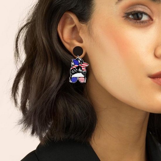 Picture of Acrylic American Independence Day Ear Post Stud Earrings Multicolor Flag Of The United States