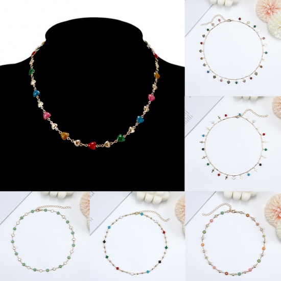 Picture of Ins Style Choker Necklace Gold Plated Multicolor 35cm(13 6/8") long
