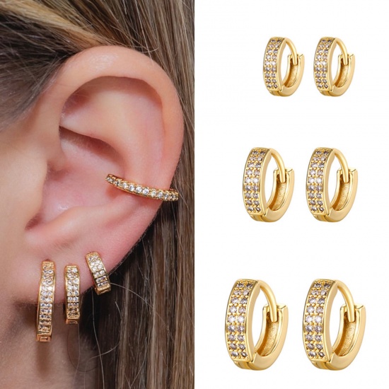 Picture of Copper Ins Style Hoop Earrings Multicolor Round Clear Rhinestone