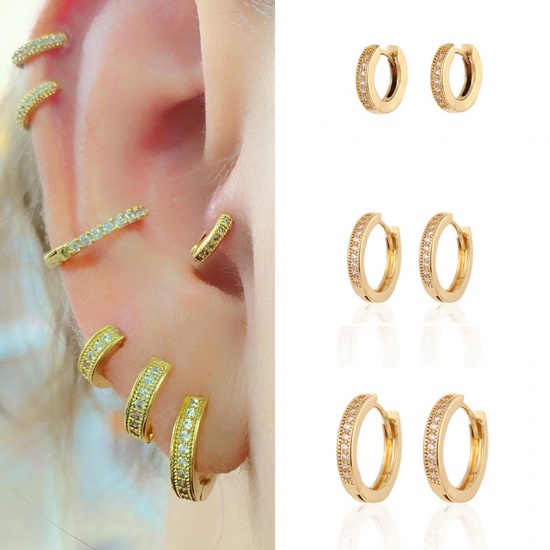 Picture of Copper Ins Style Hoop Earrings Multicolor Round Clear Rhinestone
