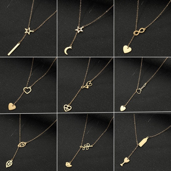 Picture of Titanium Steel Stylish Y Shaped Lariat Necklace Multicolor 45cm(17 6/8") long