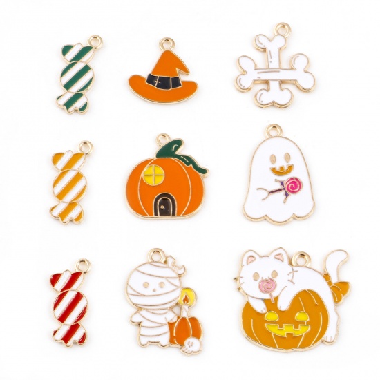 Image de Breloques Halloween en Alliage de Zinc Doré Multicolore Émail 10 Pcs