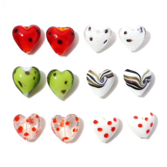 Picture of Lampwork Glass Valentine's Day Beads Heart Multicolor About 20mm x 20mm