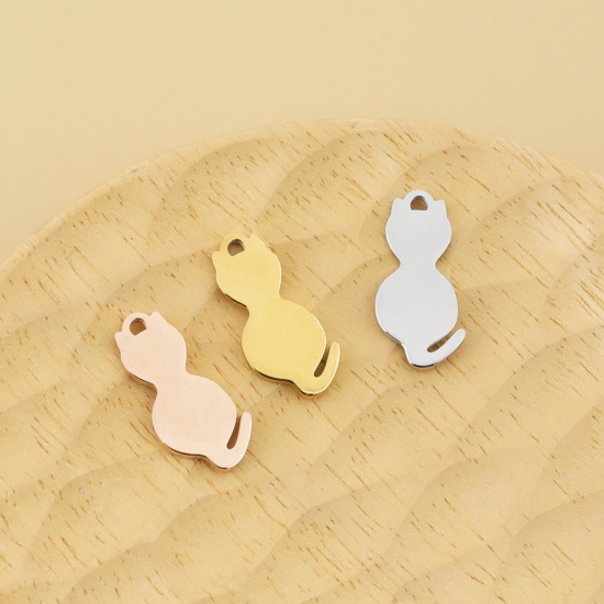 Picture of 304 Stainless Steel Pet Silhouette Charms Cat Animal Multicolor Blank Stamping Tags Two Sides 20mm x 10mm