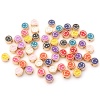 Image de Perles en Alliage de Zinc Plat-Rond Doré Multicolore Visage Souriant Gravé Émail 8mm Dia, Trou: env. 1.5mm, 10 Pcs
