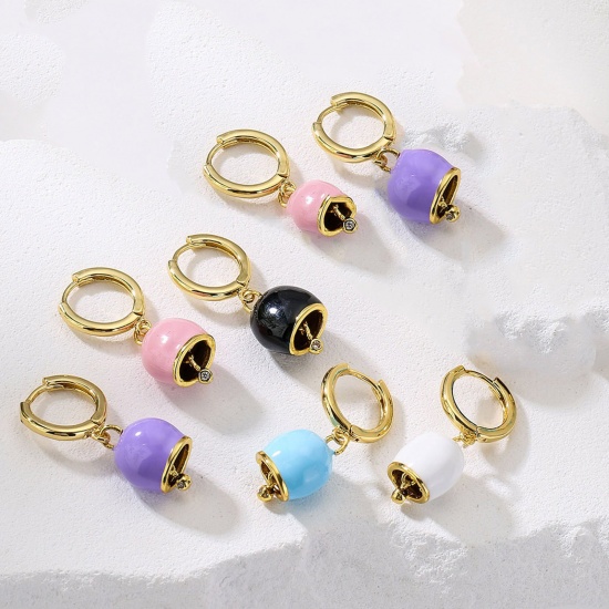 Picture of Copper Stylish Hoop Earrings Gold Plated Multicolor Bell Clear Rhinestone Enamel 3.2cm x 1.1cm