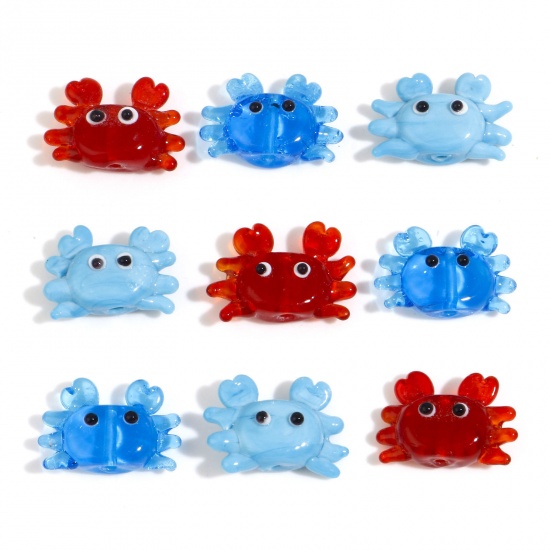 Picture of Lampwork Glass Ocean Jewelry Beads Crab Animal Multicolor About 24mm x 17mm