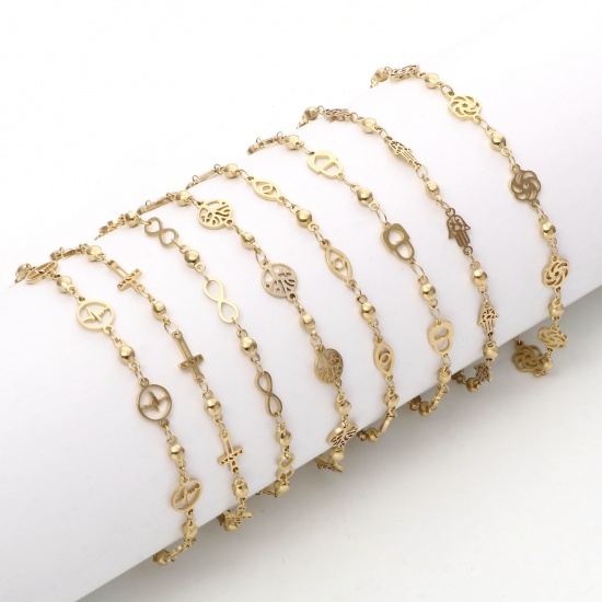 Picture of 304 Stainless Steel Anklet Gold Plated Flower Evil Eye