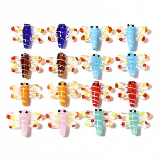 Picture of Lampwork Glass Insect Beads Dragonfly Animal Multicolor 3D About 3cm x 2.4cm