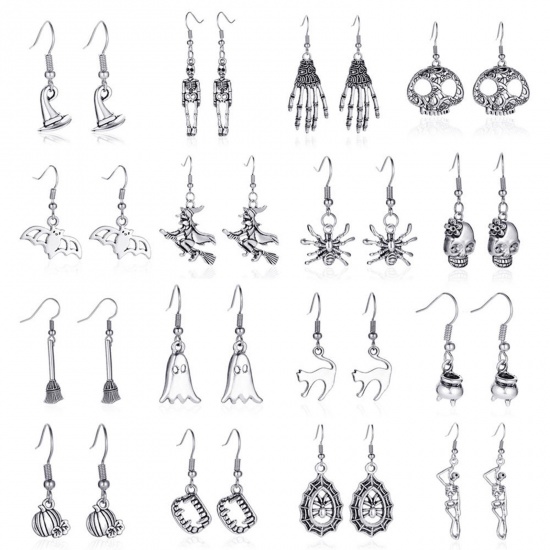 Picture of Halloween Ear Wire Hook Earrings Antique Silver Color Halloween