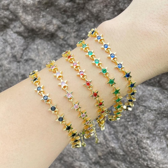 Picture of Copper Exquisite Bracelets 18K Gold Plated Pentagram Star Multicolour Cubic Zirconia 18cm(7 1/8") long