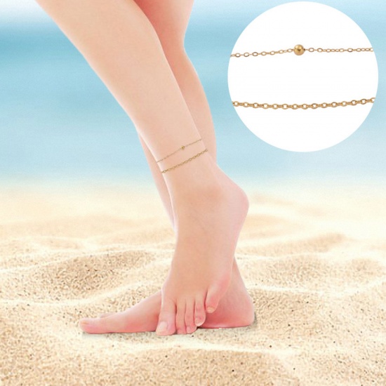 Picture of 304 Stainless Steel Ins Style Link Cable Chain Multilayer Layered Anklet Multicolor 20cm(7 7/8") long