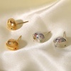 Immagine di 304 Acciaio Inossidabile Semplice Orecchini a Perno Ovale Multicolore Cubic Zirconiae 5mm x 4mm, 1 Paio