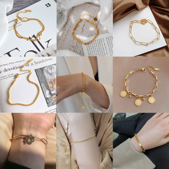 Picture of 304 Stainless Steel Stylish Bracelets Gold Plated 15cm(5 7/8") long