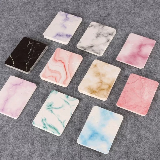 Picture of Paper Jewelry Necklace Earrings Display Card Multicolor Rectangle Marbling Pattern 7cm x 5cm