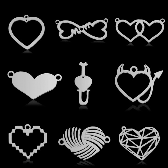 Immagine di 304 Acciaio Inossidabile Charms Cuore Tono Argento 2 Pz