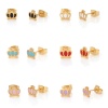 Picture of 316 Stainless Steel Stylish Ear Post Stud Earrings Gold Plated Multicolor Crown Enamel 6.4mm x 7mm