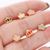 Picture of 316 Stainless Steel Stylish Ear Post Stud Earrings Gold Plated Multicolor Crown Enamel 6.4mm x 7mm