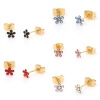 Immagine di 316 Acciaio inossidabile Elegante Orecchini a Perno Oro Placcato Multicolore Fiore Multicolore Strass 5mm Dia., Posta / Filo Dimensione: (21 misura), 1 Paio