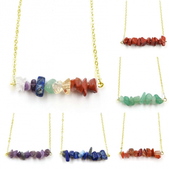 Picture of Stone ( Natural ) Boho Chic Bohemia Necklace Gold Plated Multicolor Irregular 48cm(18 7/8") long