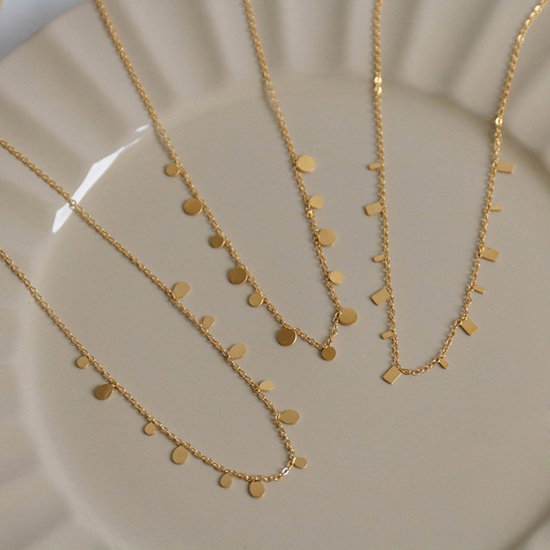Picture of Eco-friendly Simple & Casual Stylish 14K Gold Plated 304 Stainless Steel Link Cable Chain Tassel Pendant Necklace For Women