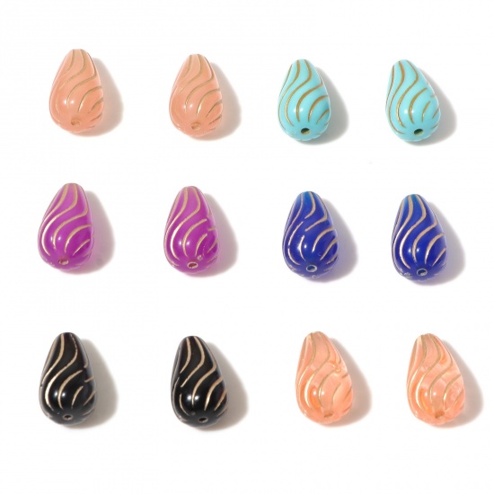 Picture of Acrylic Beads Multicolor Drop Ripple About 17mm x 10mm
