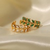Picture of Eco-friendly Simple & Casual Exquisite 18K Real Gold Plated 304 Stainless Steel & Cubic Zirconia Open Adjustable Leaf Rings For Women Anniversary
