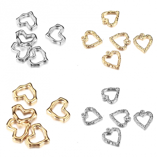 Immagine di 304 Acciaio Inossidabile San Valentino Charms Cuore Multicolore Filigrana 2 Pz