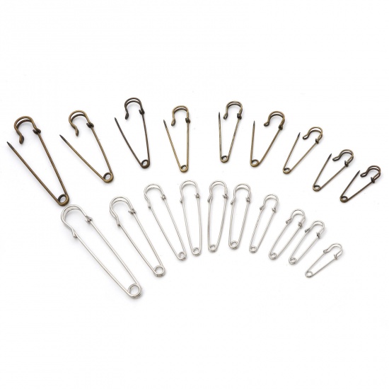 Picture of Iron Based Alloy Safety Pin Brooches Findings Silver Tone