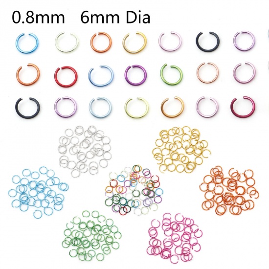 Picture of 0.8mm Aluminum Open Jump Rings Findings Round Multicolor 6mm Dia