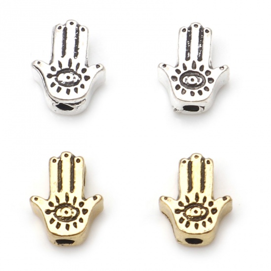 Picture of Zinc Based Alloy Religious Spacer Beads Multicolor Hamsa Symbol Hand Eye About 9mm x 7mm